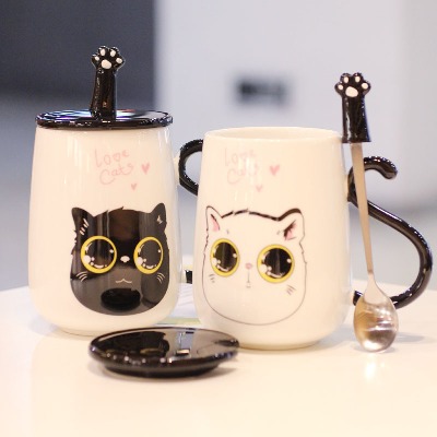 创意韩版猫咪陶瓷杯子情侣杯一对个性水杯牛奶马克杯大容量办公室