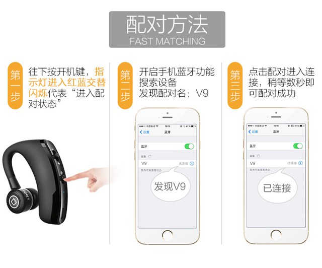 无线蓝牙耳机V9超长待机运动迷你车载挂耳式手机通用