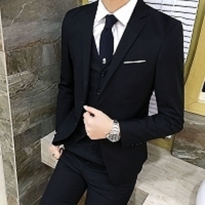 西服套装男士夏季修身三件套新郎婚礼服结婚伴郎西装男职业装正装