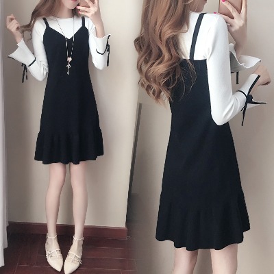 ¼ÙÁ½¼þÌ×Á¬ÒÂȹº«°æÖг¤¿î³¤ÐäÐÝÏаٴîÏÔÊݱ³´øÈ¹×ÓÅ®2017ÇïװпîÅ®×°³±