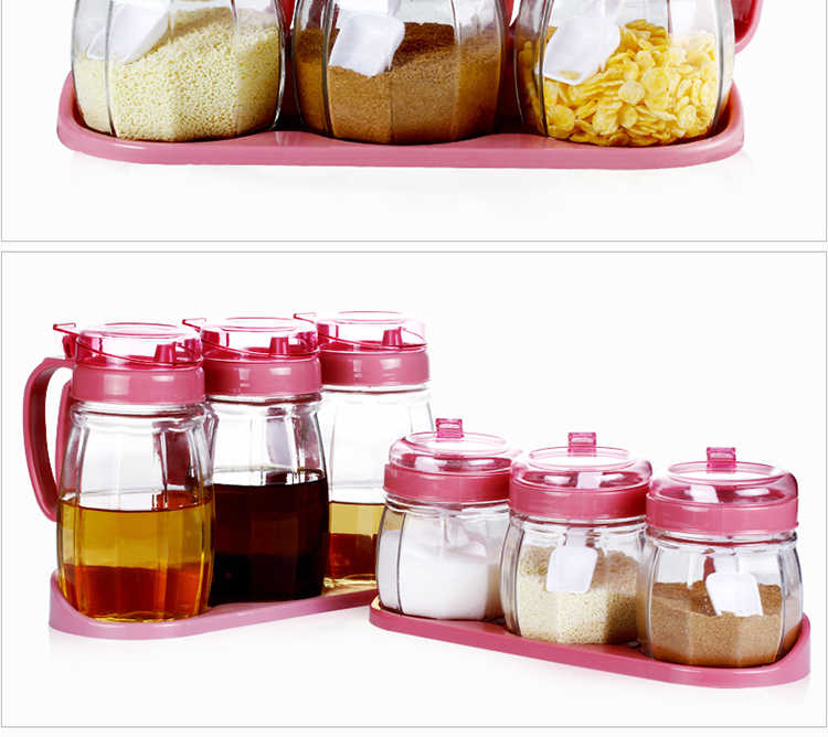 厨房用品玻璃油壶调料盒放盐罐调味罐家用佐料瓶收纳盒组合装套装