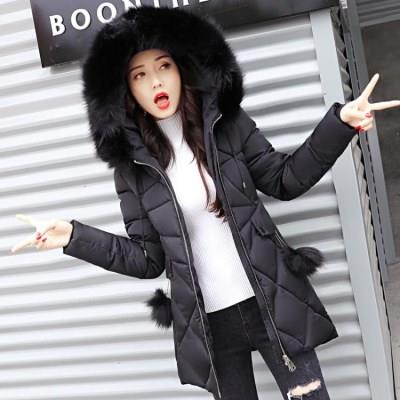 2018新款冬季外套女韩版纯色时尚百搭修身中长款棉衣女装加厚棉服