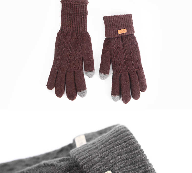 手机可触屏男士冬季触屏手套加绒户外保暖针织骑行针织毛线手套