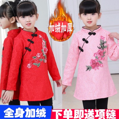 儿童古装女民族风套装清朝小女孩唐装舞蹈服装女旗袍冬年服宝宝连