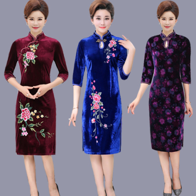 冬季礼服婚纱新娘旗袍毕业班服女童主持人礼服冬季旗袍连衣裙新娘礼服冬季伴娘裙旗袍加绒婚纱礼服短款婚纱礼服新娘冬装旗袍裙