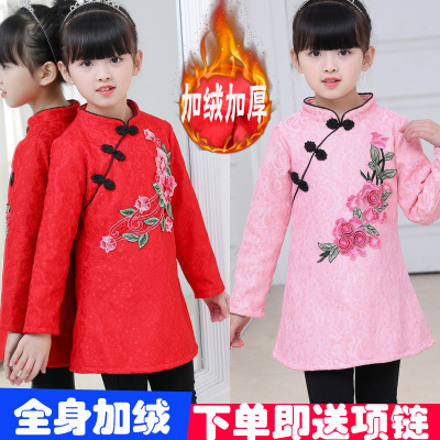 女童唐装冬童装冬裙汉服古装女冬季古装女公主古装清朝古装过年衣服套装女童冬唐装女冬大儿童衣服格格头饰冬旗袍儿童冬季套装女童