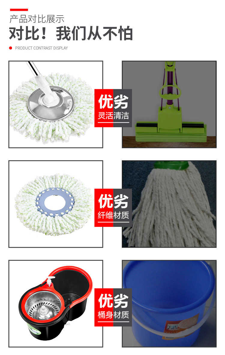 经典黑旋转拖把 送2个原装拖头+钢篮+钢盘