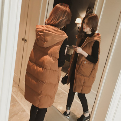 【多款式可选】冬季保暖棉服秋冬季新款2017中长款黑色连帽棉衣棉服开衫马甲女学生大码宽松无袖时尚外套女宽松修身显瘦面包服