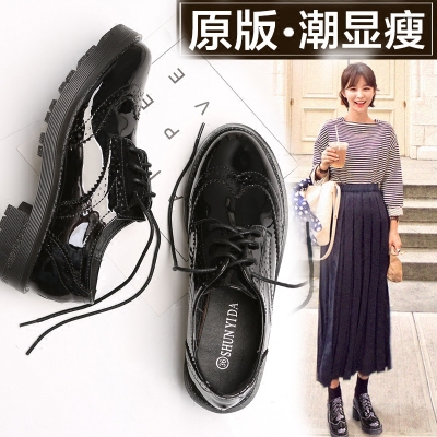 【厂家自销 质量保证】【有单里绒里】咱家鞋穿了舒服柔软2018新款英伦风女鞋秋粗跟中跟韩版百搭布洛克厚底单鞋复古小皮鞋女