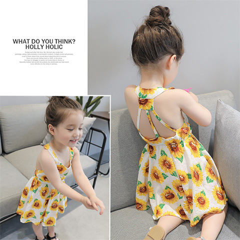 Girl's dress Korean new children's dress 2020 baby summer cool leakage back floral skirt children's princess skirt