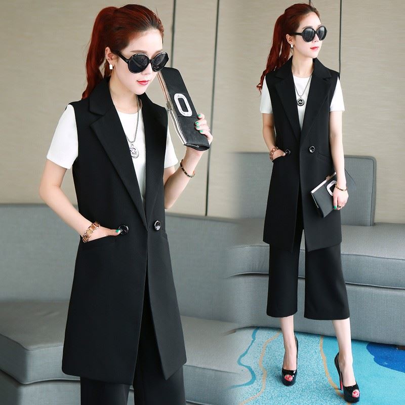 Suit Vest Women  New Spring and Autumn Slim Sleeveless Vest Jacket Jacket Mid-length Fashion Korean Version