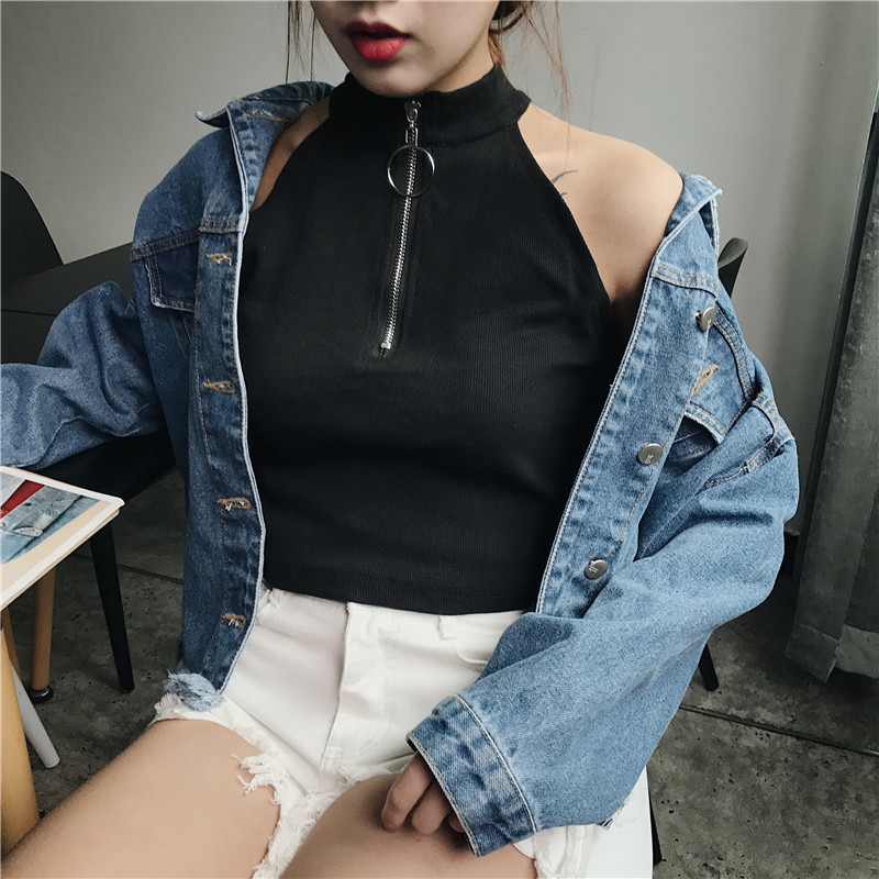 Waistcoat women's short summer and Korean suspender vest for women's outer wear sexy slim tight hollowed out sleeveless student's bottoming shirt