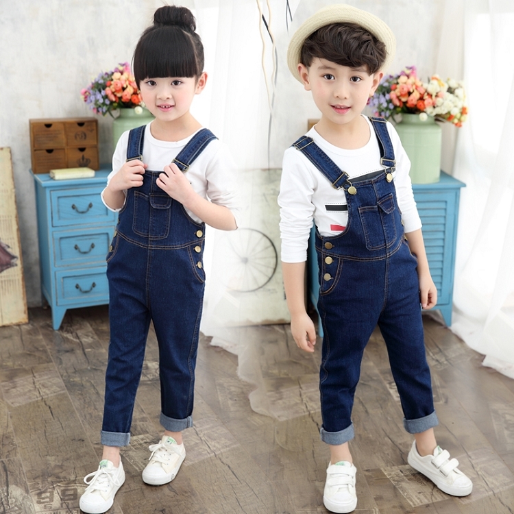Boys' and girls' casual Jumpsuit children's spring and autumn trousers 3-13 years old jeans middle school and university students' jeans Suspenders