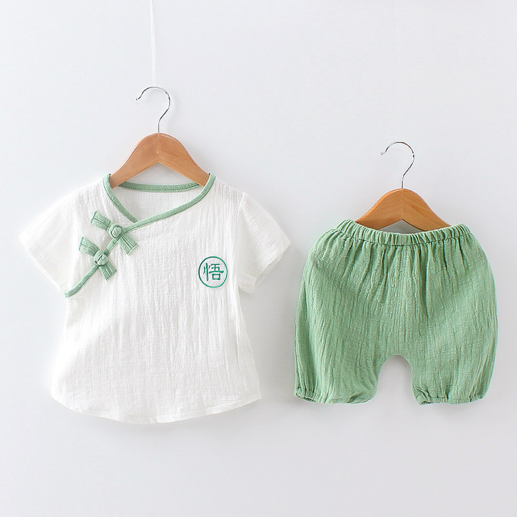 新款童装男童夏装短袖套装女宝宝婴幼儿童夏季棉麻衣服两件套