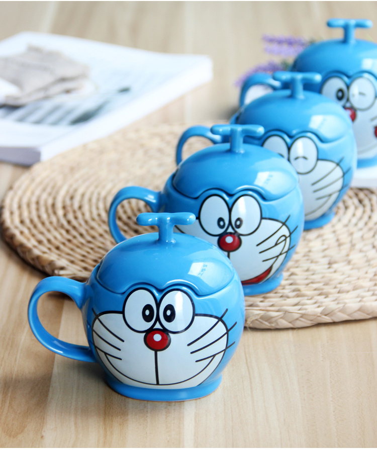【带盖带勺】哆啦A梦叮当猫创意卡通杯子陶瓷马克杯水杯咖啡杯子