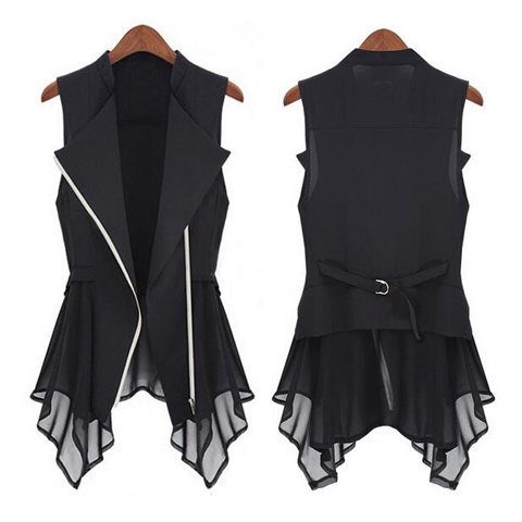 Women's chiffon vest European and American spring and autumn all-match sleeveless suit vest thin outer vest vest women's large size