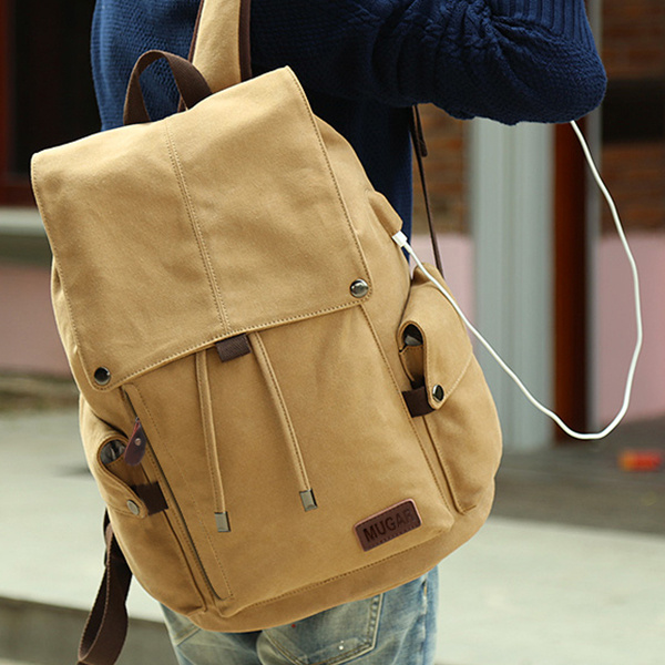 MUGAR韩版男背包休闲双肩包旅行包复古帆布包男包学生书包电脑包