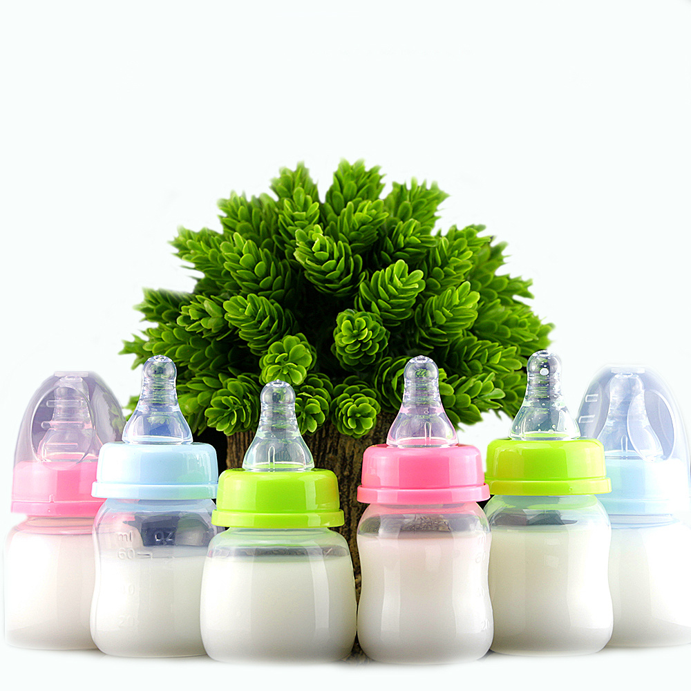 Mini drop resistant standard small mouth baby anti flatulence plastic baby bottle silicone nipple juice drink
