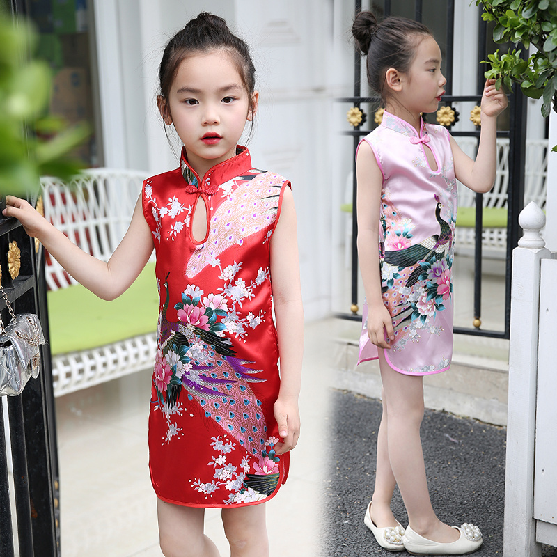 Performance dress girls dress children's dress Tang Qipao skirt Chinese style sleeveless dress national dress summer princess skirt