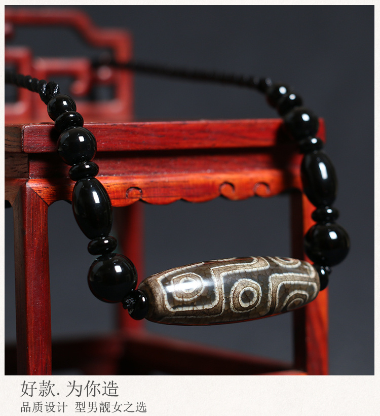【天珠】西藏9眼天珠配飾品鎖骨鏈短款項鏈復古民族風男士簡約個性棉麻女凌雲閣宗教飾品