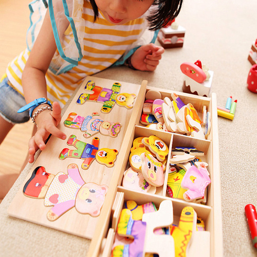 木质儿童智力换衣拼图积木 1-2-3岁宝宝益智玩具4-5-6周岁男女孩