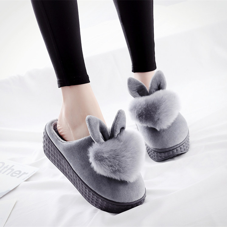 (5cm thick soled high-heeled cotton slippers for women in winter