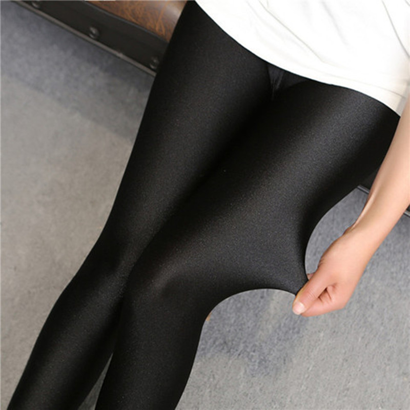 2 packs spring and summer thin glossy pants high waist outerwear leggings women's elastic large size stepping feet nine-point pants