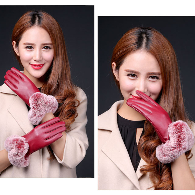 手套女士秋冬季保暖防风加绒触屏韩版学生骑车兔毛球可爱开车手套