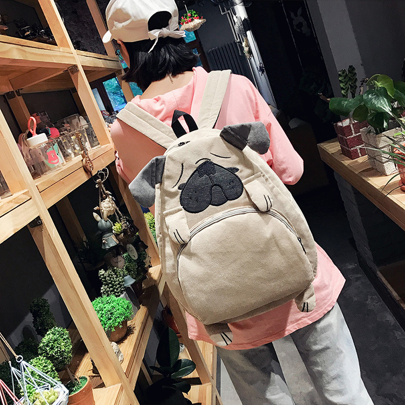 韓版可愛卡通狐狸狗動物燈芯絨書包學生情侶女原宿百搭個性雙肩包
