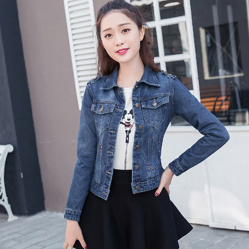 牛仔外套女休閒牛仔服刺繡鉚釘韓版春秋新款修身大碼夾克學生上衣