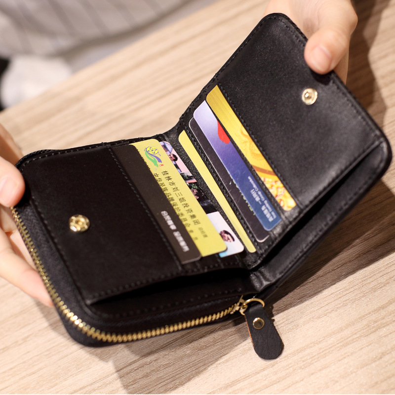新款韩版车缝线格子拉链2折学生皮夹女士短款钱包钱夹