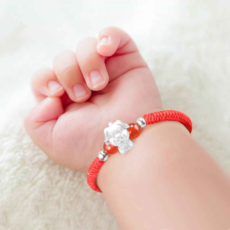 999 sterling silver twelve zodiac children's bracelet male and female baby baby hand rope transfer beads red rope hand-woven
