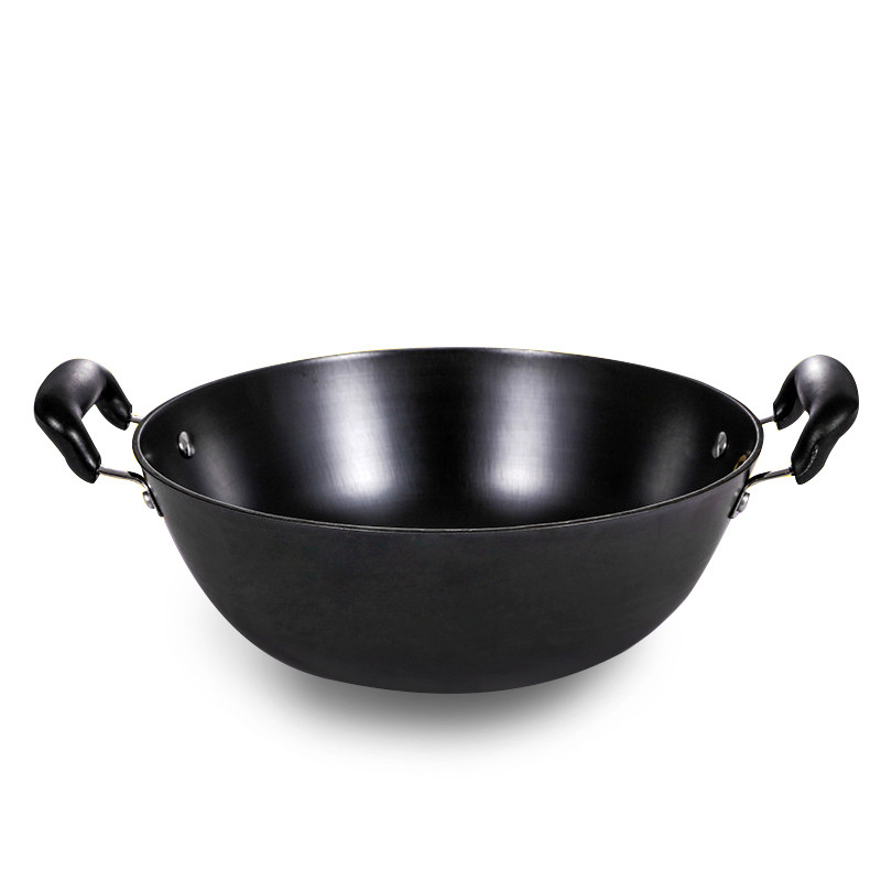 老式炒锅生铁锅平底大号无涂层真不锈铸铁电磁炉燃气家用炒菜锅具