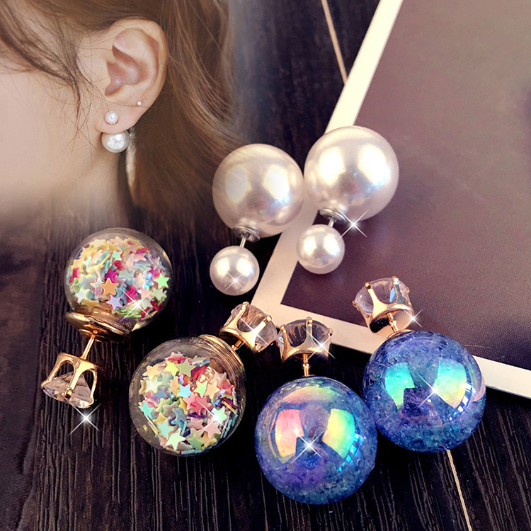 [three pairs] Korean double-sided Pearl Earrings temperament Earrings Fashion versatile Earrings female sweet earrings earrings