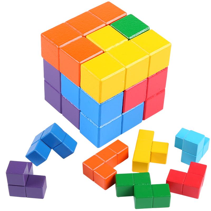 三格田七巧板益智力拼图鲁班立方体索玛方块巧板玩具儿童早教木制