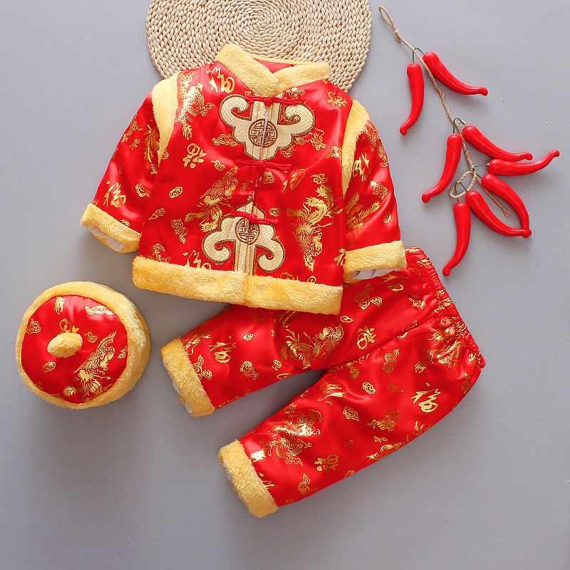 Baby Tang suit winter Chinese New Year's cotton padded clothes for boys and girls 1-2-3 years old 100 day dress