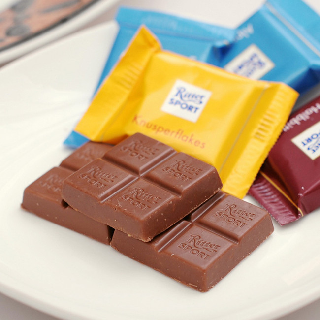 德国进口rittersport 瑞特斯波德运动巧克力4种口味混合250g散装