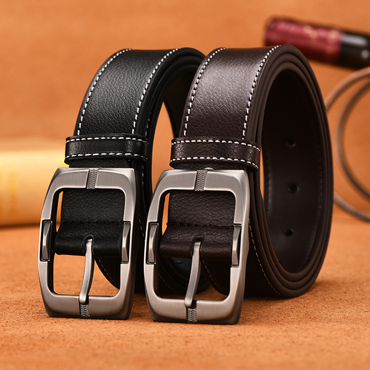 [Free puncher] Belt men's middle-aged belt pin buckle youth jeans with casual soft retro belt