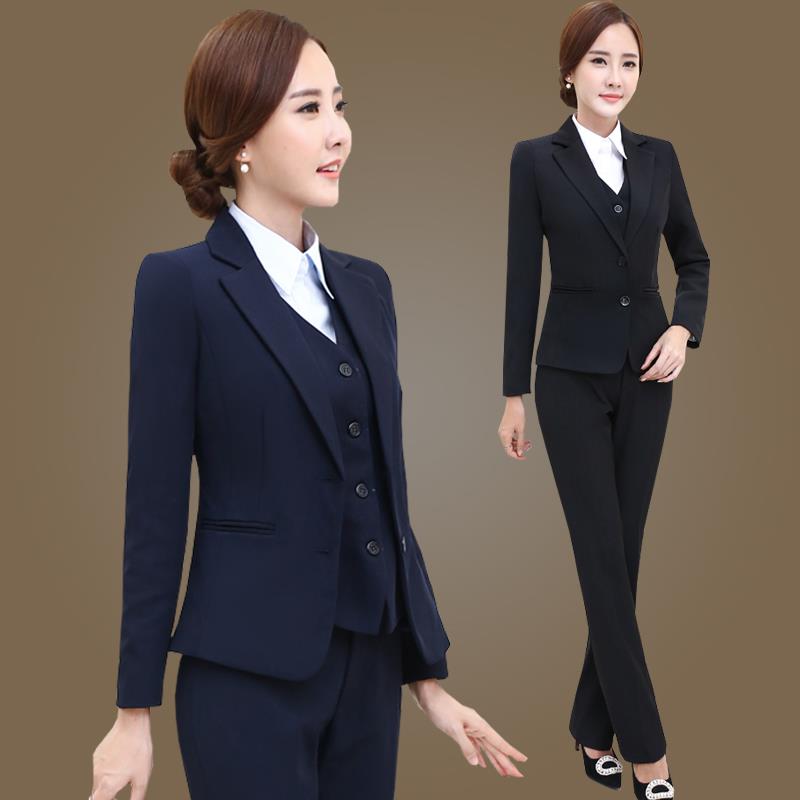 Small suit women's autumn and winter business professional wear three-piece suit long-sleeved two buttons large size short formal dress jacket suit