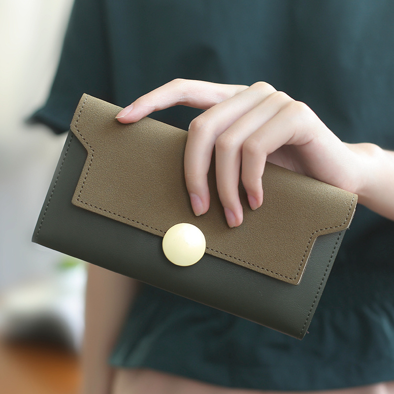 Korean new small purse, female long thin card bag, female student solid color simple hand bag