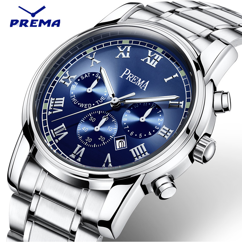 [POLIMA] super thin steel belt quartz watch calendar watch for men Korean waterproof men's Watch