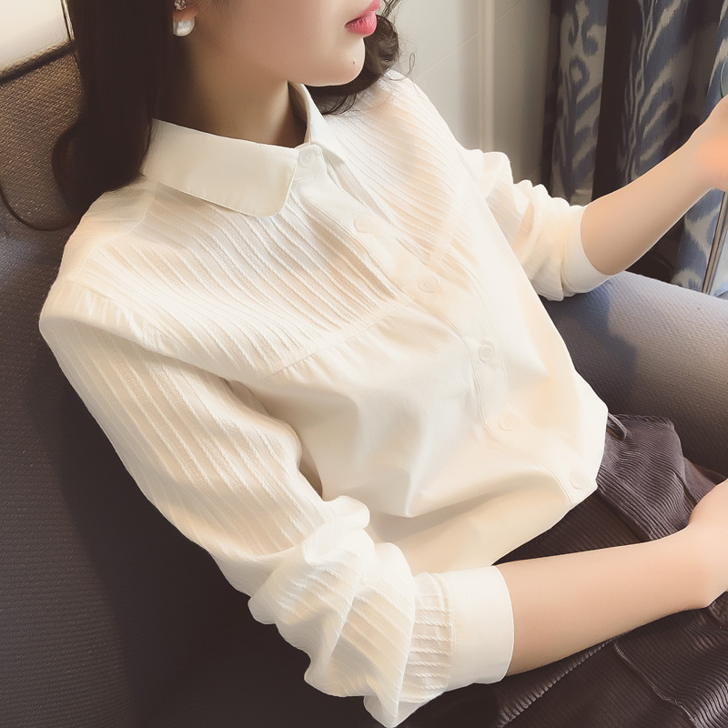 [pure cotton] cotton spring and autumn winter long sleeve splicing Korean white shirt with bottom