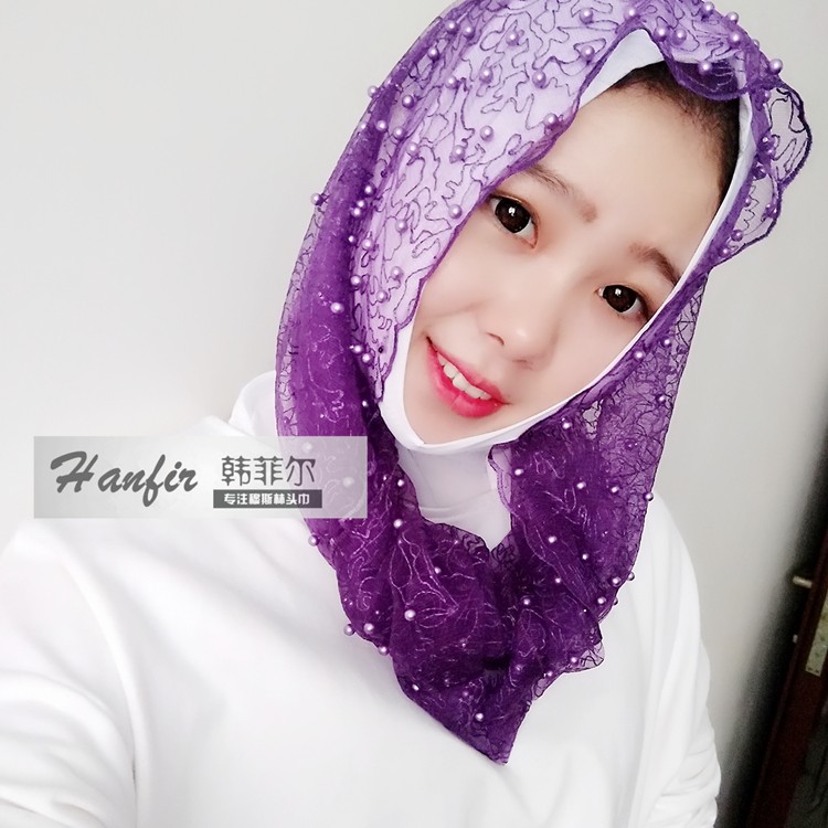 Summer Muslim convenient shawl new head scarf lace nail bead cover Hui shawl high grade shawl