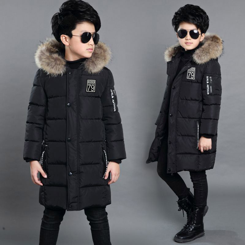 Boys' clothing for children in winter cotton clothes medium long thick cotton clothing warm medium and large children's cotton jacket Korean coat tide