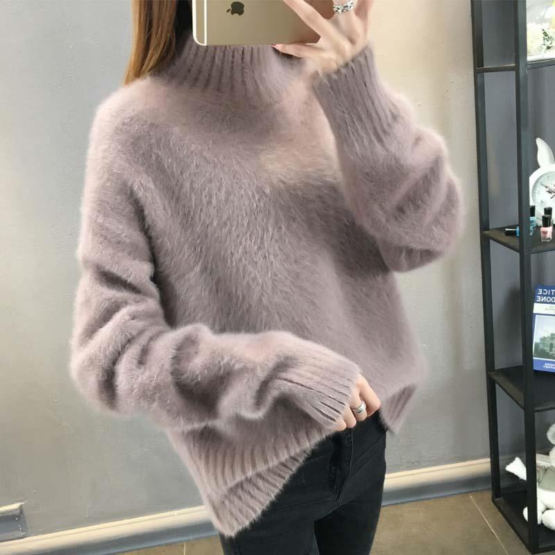 Autumn and winter new loose half high collar Pullover Sweater for women's outer wear student's sweater Korean thickened imitation mink sweater