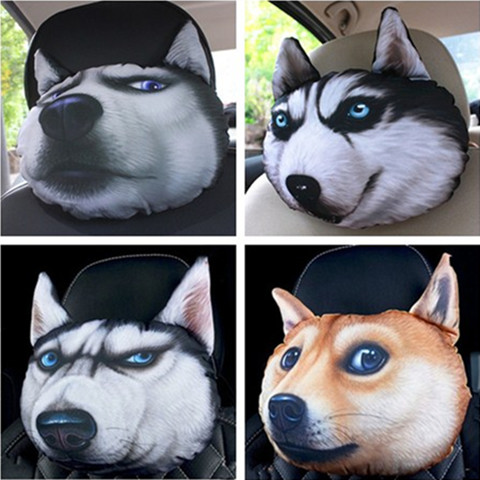 3D husky car headrest car neck pillow cartoon car neck pillow erha seat pillow interior accessories