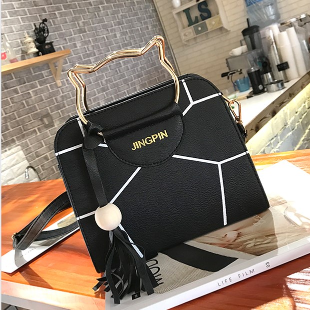 Women's bag fashion new Korean kitten handbag geometric splicing printing Single Shoulder Messenger Bag Small Square bag