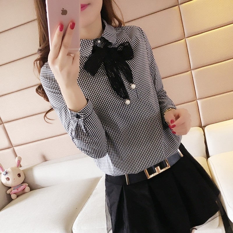 [manufacturer's direct sales s-4xl] 2019 women's spring new Korean long sleeved top bottomed shirt Plaid Shirt