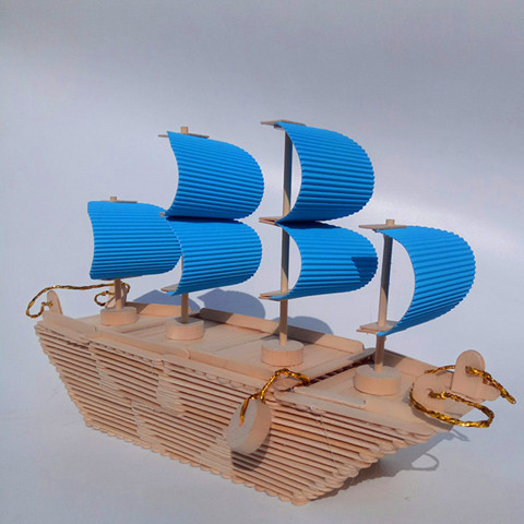 雪糕棒木棒帆船模型摆件冰棍棒制作一帆风顺船幼儿园手工拼装