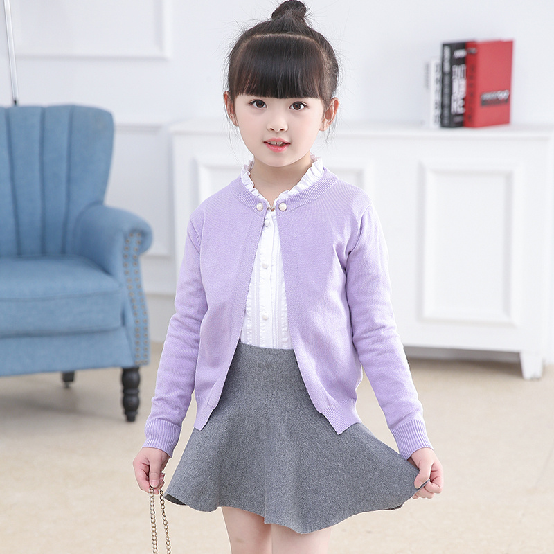 Girls' spring knitted cardigan children's air conditioning shirt big children's sunscreen coat girl's one button coat blouse